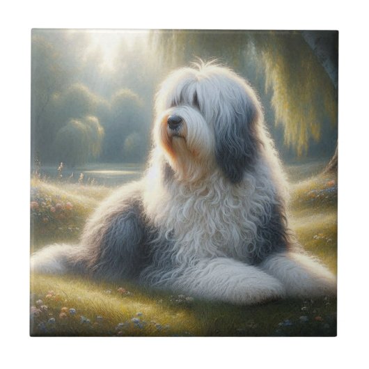 Old English Sheepdog Fliese (Vorderseite)