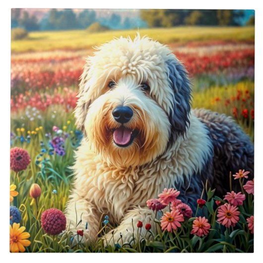 Old English Sheepdog Fliese (Vorderseite)