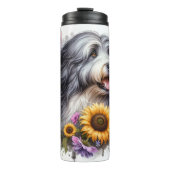 Old English Sheepdog floral Charm Thermosbecher (Vorderseite)
