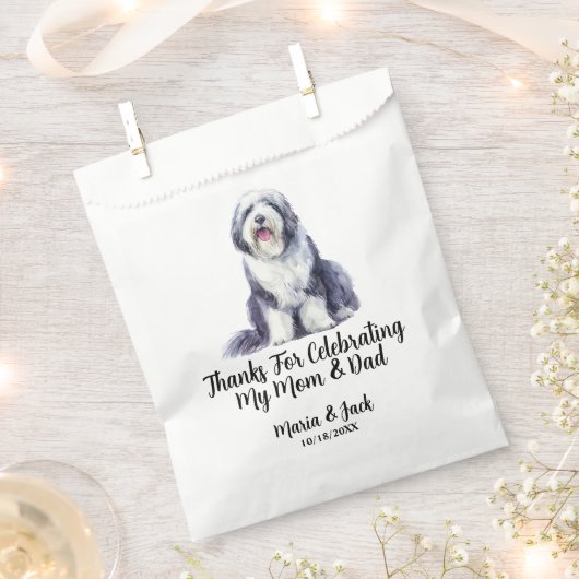 Old English Sheepdog Full Color Pet Wedding Geschenktütchen (Ausgeschnitten)