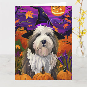 Old English Sheepdog Halloween Hexe Kürbis Karte