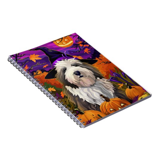 Old English Sheepdog Halloween Hexenkürbis Notizblock (Rechte Seite)