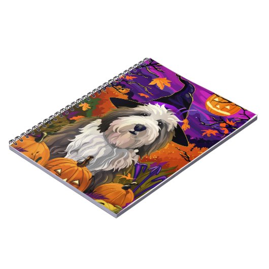 Old English Sheepdog Halloween Hexenkürbis Notizblock (Linke Seite)