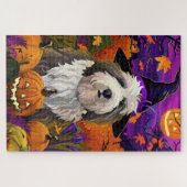 Old English Sheepdog Halloween Hexenkürbis Puzzle (Horizontal)