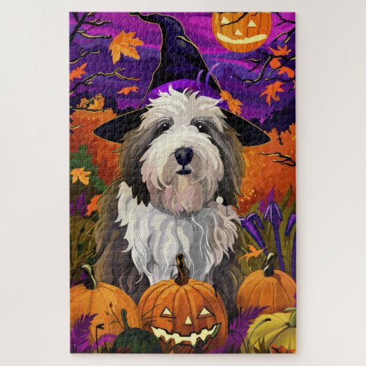 Old English Sheepdog Halloween Hexenkürbis Puzzle (Vertikal)