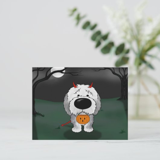 Old English Sheepdog Halloween Postkarte (Stehend Vorderseite)