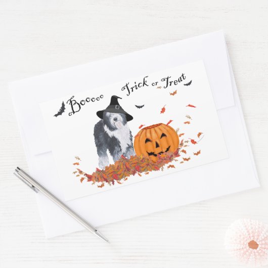 Old English Sheepdog Halloween Rechteckiger Aufkleber (Umschlag)