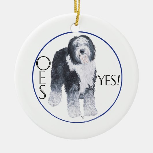 Old English Sheepdog Head Study Keramikornament (Vorne)