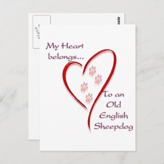 Old English Sheepdog Heart Belongs Postkarte (Vorne/Hinten)