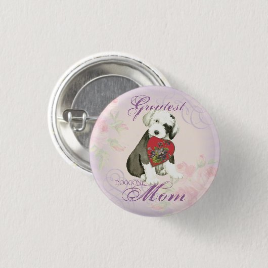 Old English Sheepdog Herz-Mama Button (Vorne & Hinten)