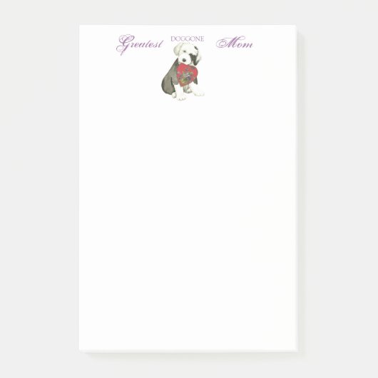 Old English Sheepdog Herz-Mama Post-it Klebezettel (Vorderseite)