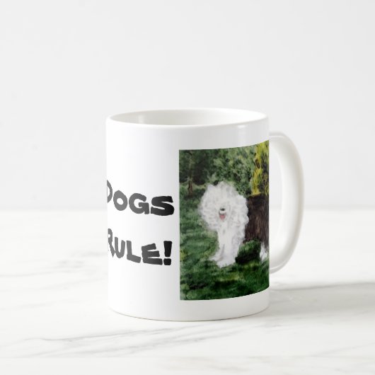 Old English Sheepdog Hunde Regel Custom Kaffeetasse (VorderseiteRechts)
