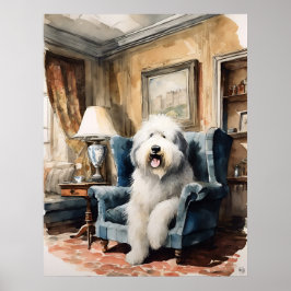 Old English Sheepdog - Hundekunst drucken Poster