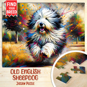 Old English Sheepdog-Hundeporträt Acryl-Kunst Puzzle
