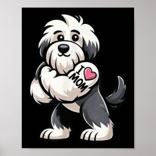 Old English Sheepdog I Liebe Mama Funny Dog Tattoo Poster