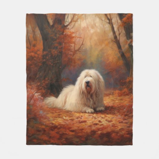 Old English Sheepdog im Herbst Leaves Fall Inspiri Fleecedecke (Vorderseite)