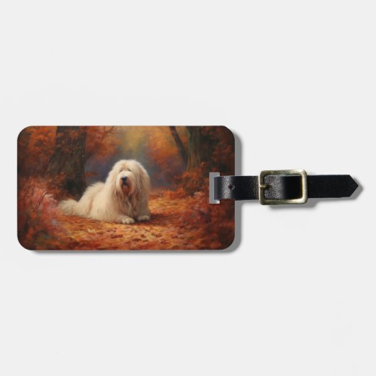 Old English Sheepdog im Herbst Leaves Fall Inspiri Gepäckanhänger (Vorderseite horizontal)