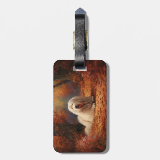 Old English Sheepdog im Herbst Leaves Fall Inspiri Gepäckanhänger (Rückseite vertikal)