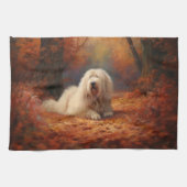 Old English Sheepdog im Herbst Leaves Fall Inspiri Geschirrtuch (Horizontal)