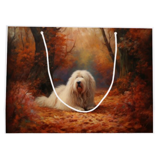 Old English Sheepdog im Herbst Leaves Fall Inspiri Große Geschenktüte (Rückseite)