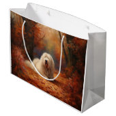 Old English Sheepdog im Herbst Leaves Fall Inspiri Große Geschenktüte (Rückseite Schrägansicht)