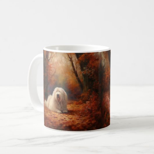 Old English Sheepdog im Herbst Leaves Fall Inspiri Kaffeetasse (Vorderseite Links)