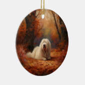 Old English Sheepdog im Herbst Leaves Fall Inspiri Keramik Ornament (Rechts)