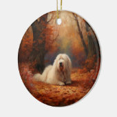 Old English Sheepdog im Herbst Leaves Fall Inspiri Keramik Ornament (Links)