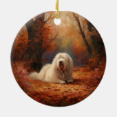 Old English Sheepdog im Herbst Leaves Fall Inspiri Keramik Ornament (Hinten)