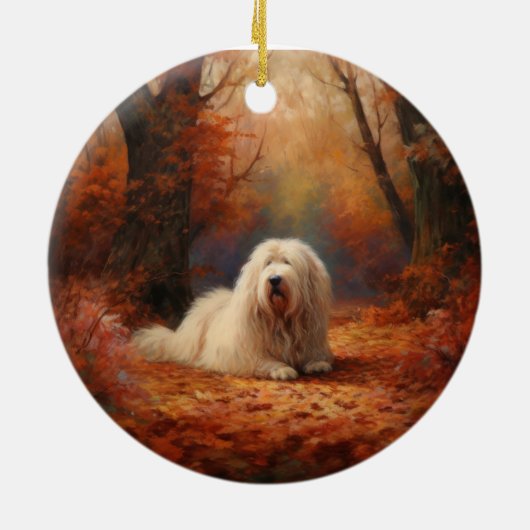 Old English Sheepdog im Herbst Leaves Fall Inspiri Keramik Ornament (Hinten)