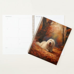Old English Sheepdog im Herbst Leaves Fall Inspiri Planer