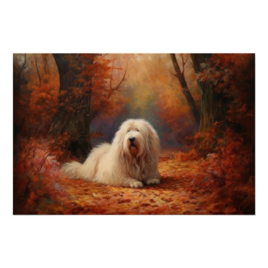 Old English Sheepdog im Herbst Leaves Fall Inspiri Poster (Vorderseite)