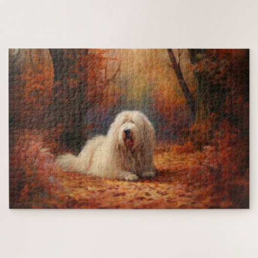 Old English Sheepdog im Herbst Leaves Fall Inspiri Puzzle (Horizontal)