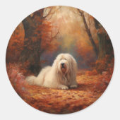 Old English Sheepdog im Herbst Leaves Fall Inspiri Runder Aufkleber (Vorderseite)