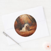 Old English Sheepdog im Herbst Leaves Fall Inspiri Runder Aufkleber (Umschlag)
