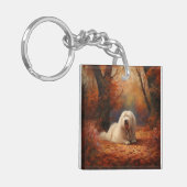 Old English Sheepdog im Herbst Leaves Fall Inspiri Schlüsselanhänger (Vorderseite links)