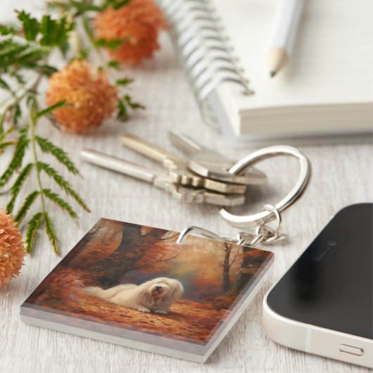 Old English Sheepdog im Herbst Leaves Fall Inspiri Schlüsselanhänger (Vorderseite rechts)