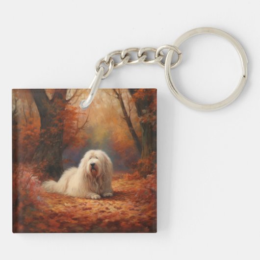 Old English Sheepdog im Herbst Leaves Fall Inspiri Schlüsselanhänger (Rückseite)