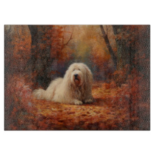 Old English Sheepdog im Herbst Leaves Fall Inspiri Schneidebrett