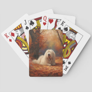 Old English Sheepdog im Herbst Leaves Fall Inspiri Spielkarten