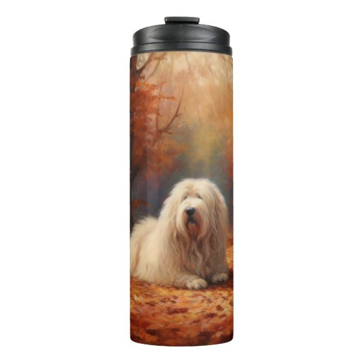 Old English Sheepdog im Herbst Leaves Fall Inspiri Thermosbecher (Vorderseite)