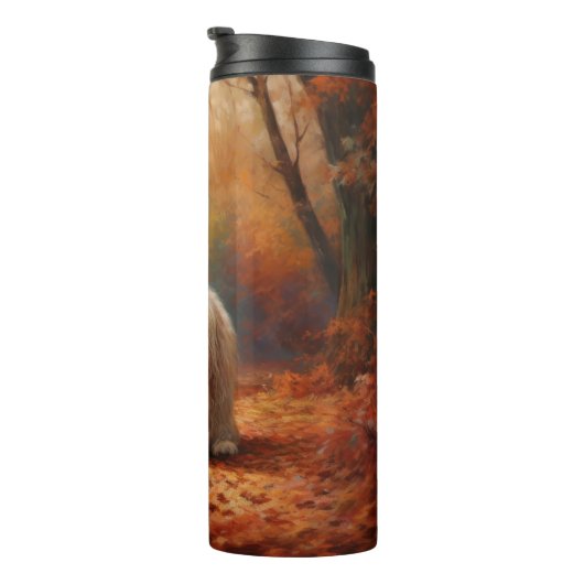 Old English Sheepdog im Herbst Leaves Fall Inspiri Thermosbecher (Nach rechts gedreht)