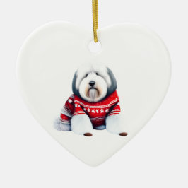 Old English Sheepdog in Christmas Sweater Keramik Ornament