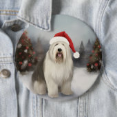 Old English Sheepdog in Snow Christmas Button (Beispiel)