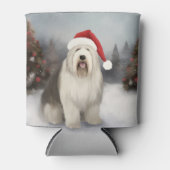 Old English Sheepdog in Snow Christmas Dosenkühler (Vorderseite)