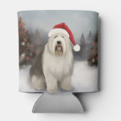 Old English Sheepdog in Snow Christmas Dosenkühler (Rückseite)
