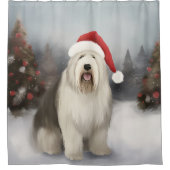 Old English Sheepdog in Snow Christmas Duschvorhang (Vorderseite)