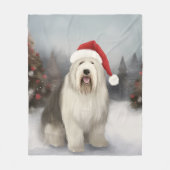 Old English Sheepdog in Snow Christmas Fleecedecke (Vorderseite)