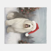 Old English Sheepdog in Snow Christmas Fleecedecke (Vorderseite (Horizontal))