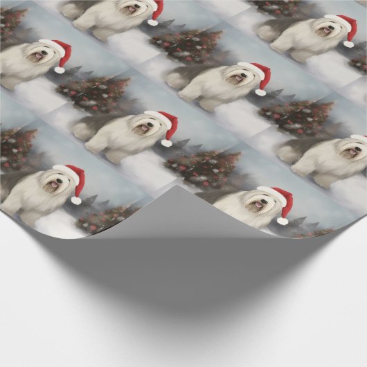 Old English Sheepdog in Snow Christmas Geschenkpapier (Ecke)